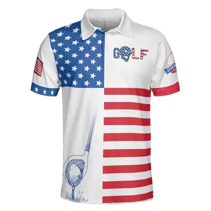 Horizontal Stripes Pattern Short Sleeve Golf Polo Shirt, American Flag Polo Shirt, Patriotic Golf Shirt For Men