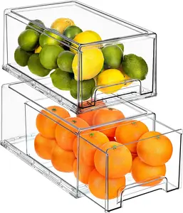 Fridge Drawers - Clear Stackable Pull Out Organizer Bins - Food Storage Containers for Kitchen, Refrigerator, Freezer, Vanity Organization and Storage (2 Pack | Large)