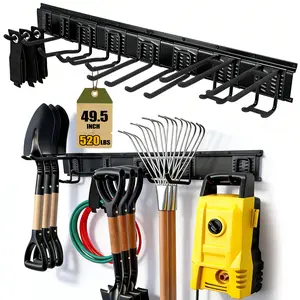 49.5 Inch Garage Tool Organizer Wall Mount, 520lbs Heavy Duty Garden Tool Organizer with 11 Adjustable Hooks, Yard Tool Hanger for Shovel Rake Broom Ladder, Easy Assembly Garage Wall Organization