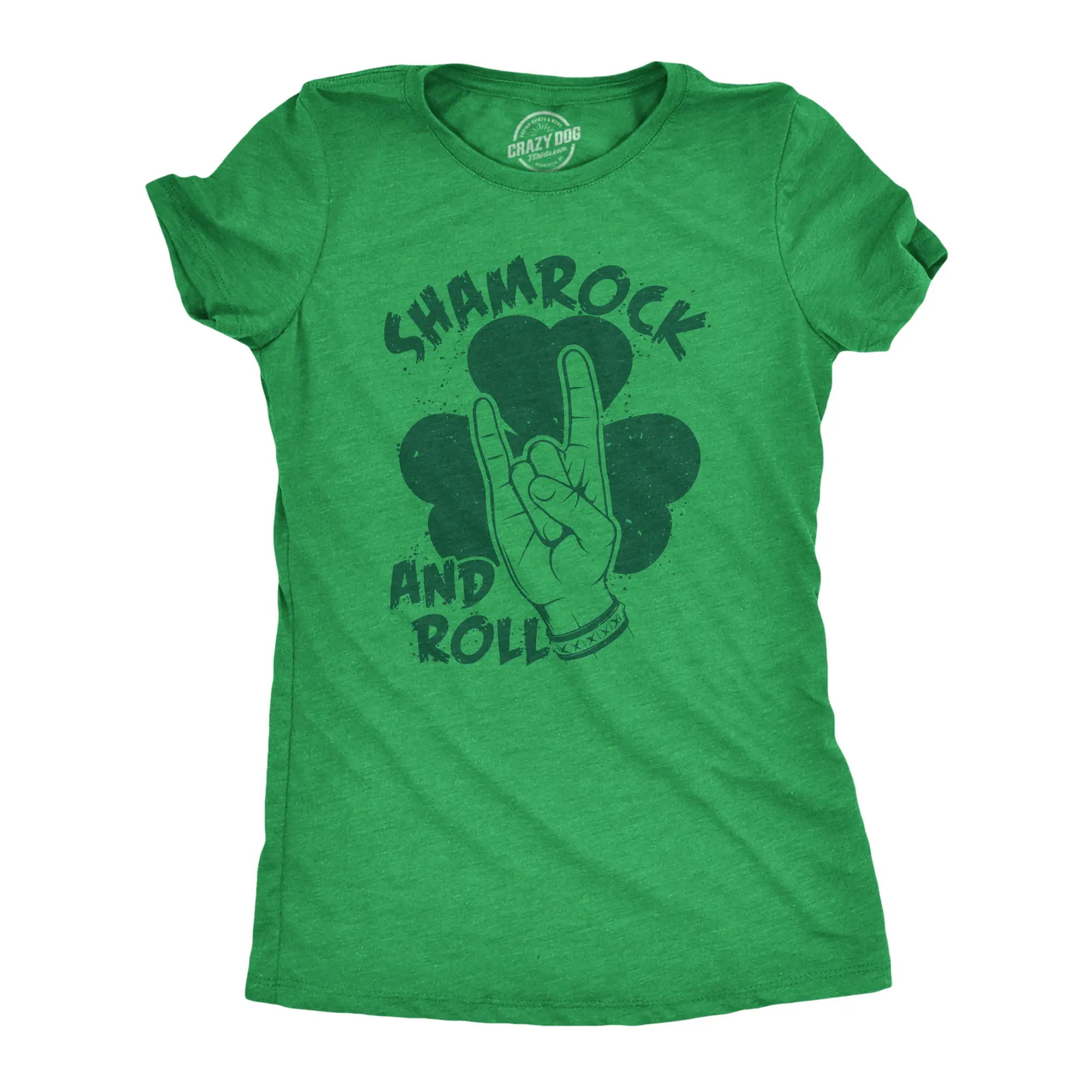 Womens Funny T Shirt Shamrock and Roll St Patricks Day Graphic Tee for Ladies Funny Womens T Shirts Cute Vintage Fashion Casual Ladies T-Shirt Gift Saint Patrick's Day Tops for Women Funny Music Top Women's Green -