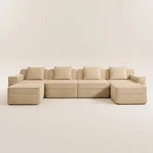 Boneless Couch – 4 Seater with 2 Ottomans, Camel