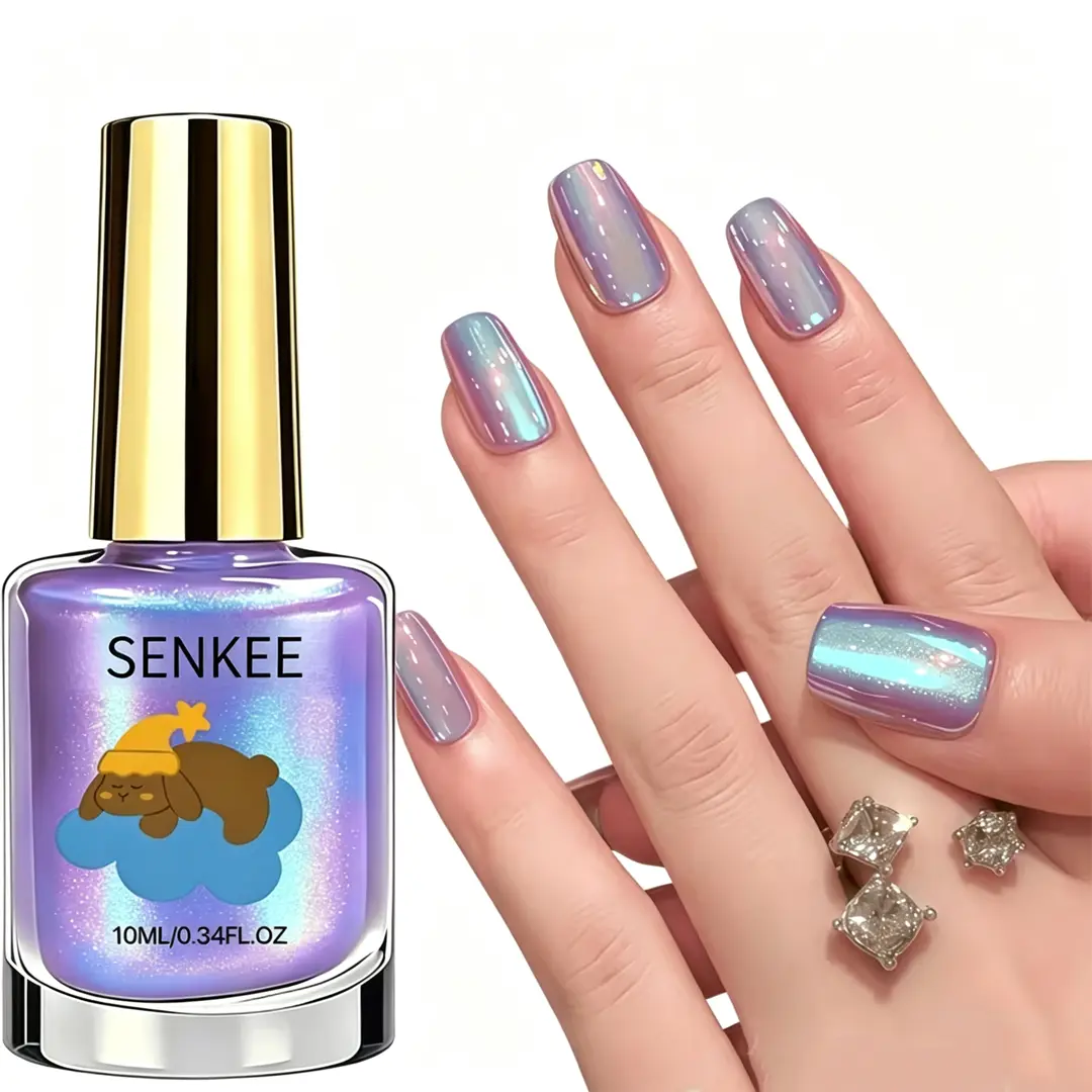 Aurora Purple Chrome Nail Polish, Iridescent Mirror Shimmer Nail Lacquer, Quick Dry Long Lasting High Gloss Manicure Color for Women