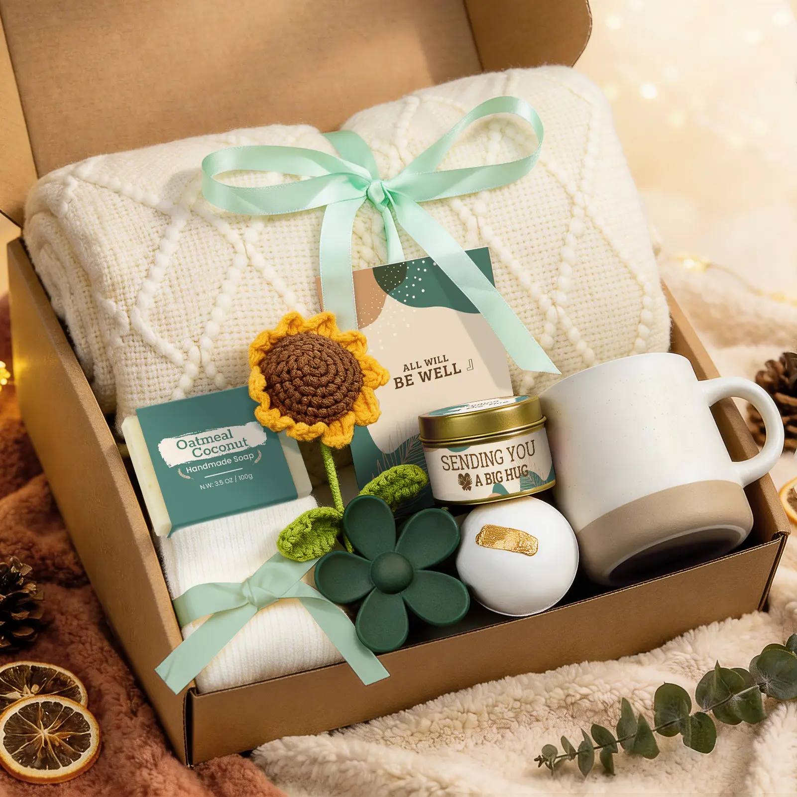 Sage Green Calming Body Care Set, Recovery and Healing Gift Basket for Women - Alcohol-Free Bath and Body Multi-Pack, Mothers Day Gift, Body Care Sets