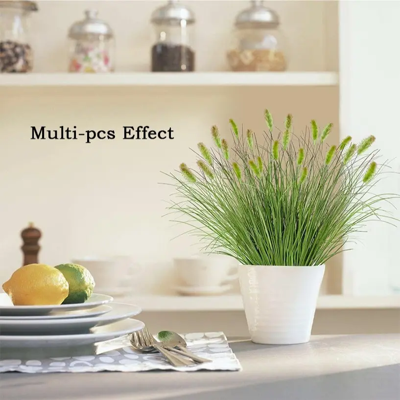 12 Bundles Artificial Grass Plants Outdoor Fake Shrubs Wheat Grass Cattails Faux Decorative Ornamental Grass UV Resistant Greenery Stems Onion Grass for Indoor Outdoor Garden Home Office Decor