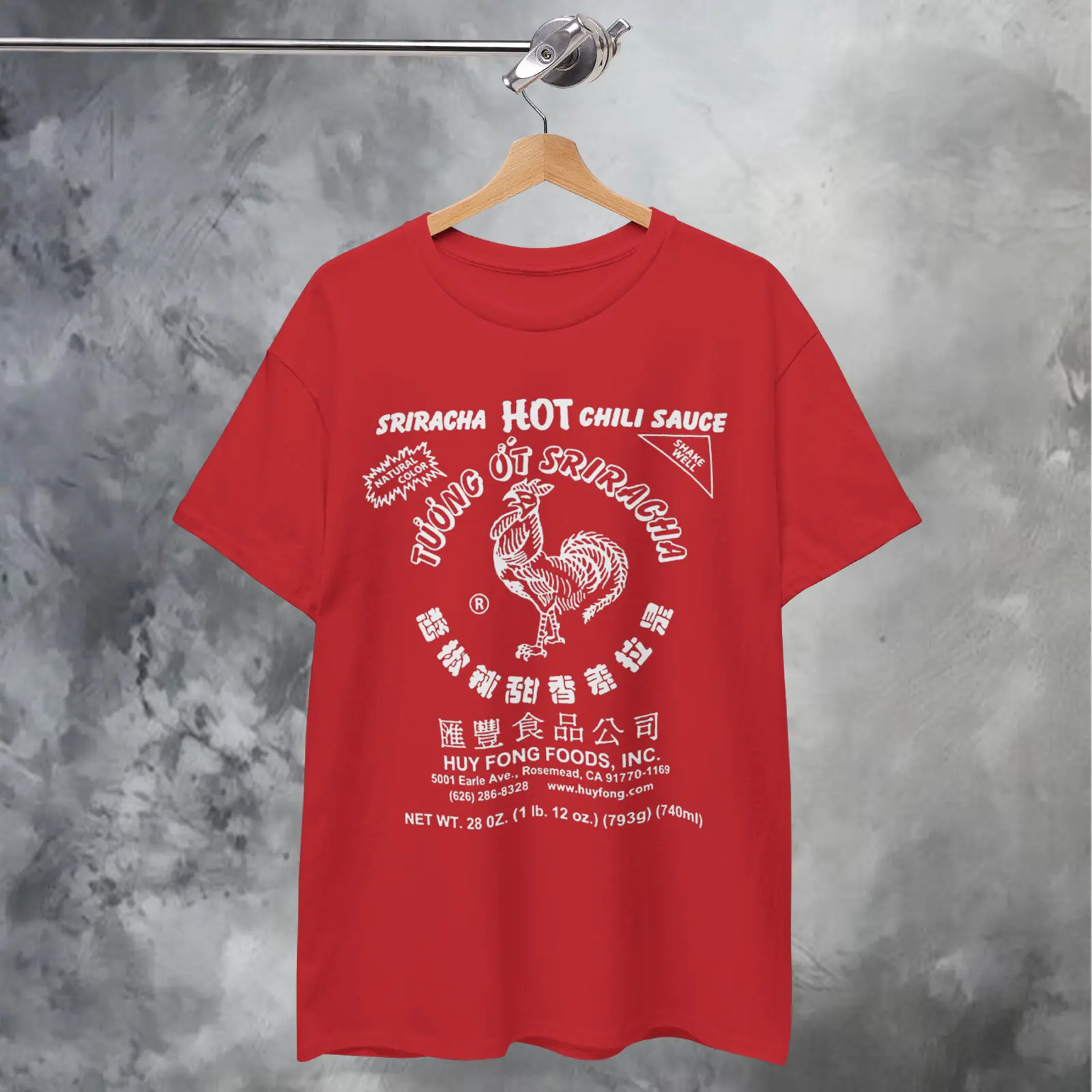 Spicy Rooster Sriracha Hot Sauce Label T-Shirt All Colors, Gift for Women Men, Made In USA, US Size S-6XL, 100% cotton, Classic Fit, Unisex T-Shirt