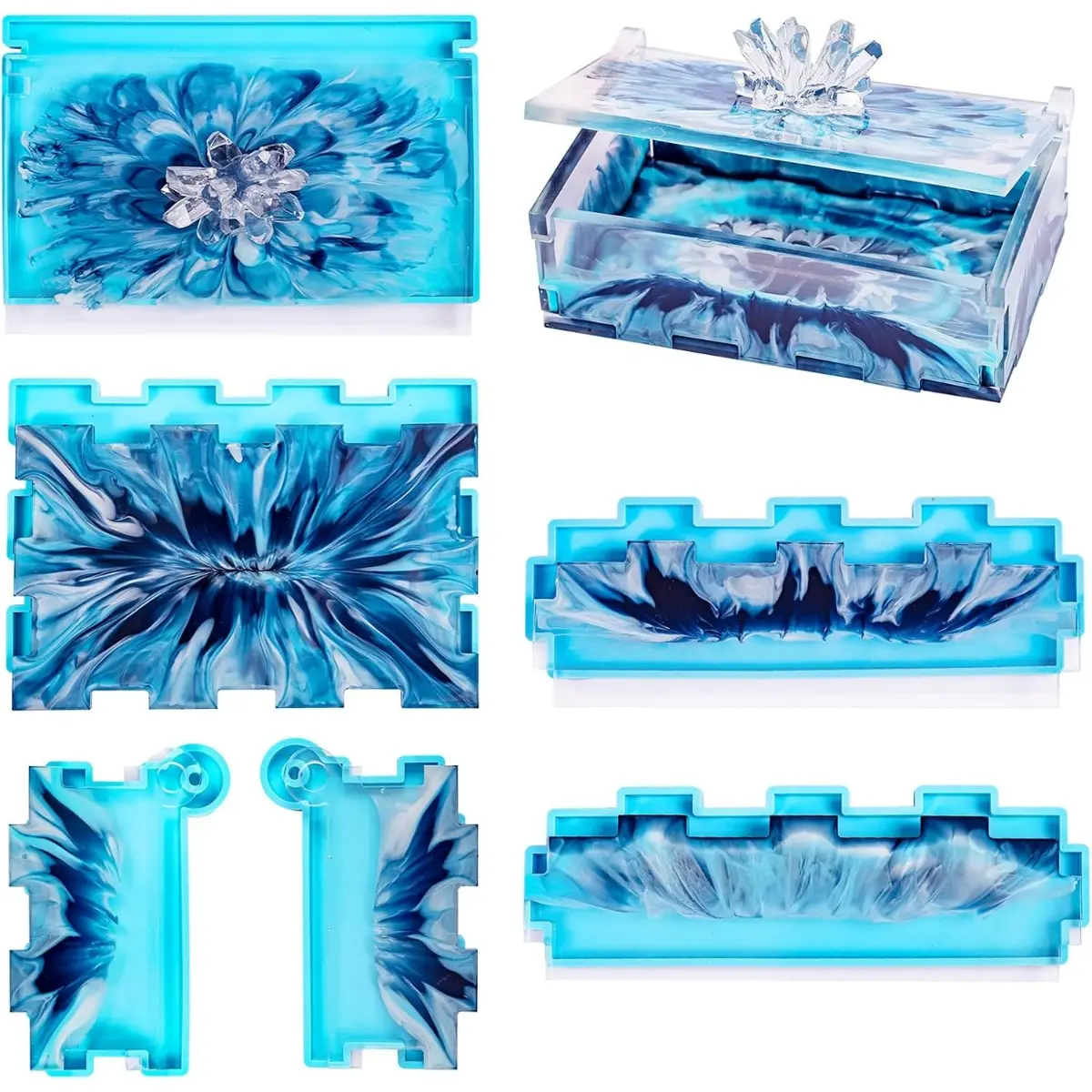Resin Rectangle Box Mold, Epoxy Silicone Large Storage Container with Lid for Casting, DIY Organizer for Dominoes, Coffee Pods, Jewelry, Napkin, Candy, Cosmetics
