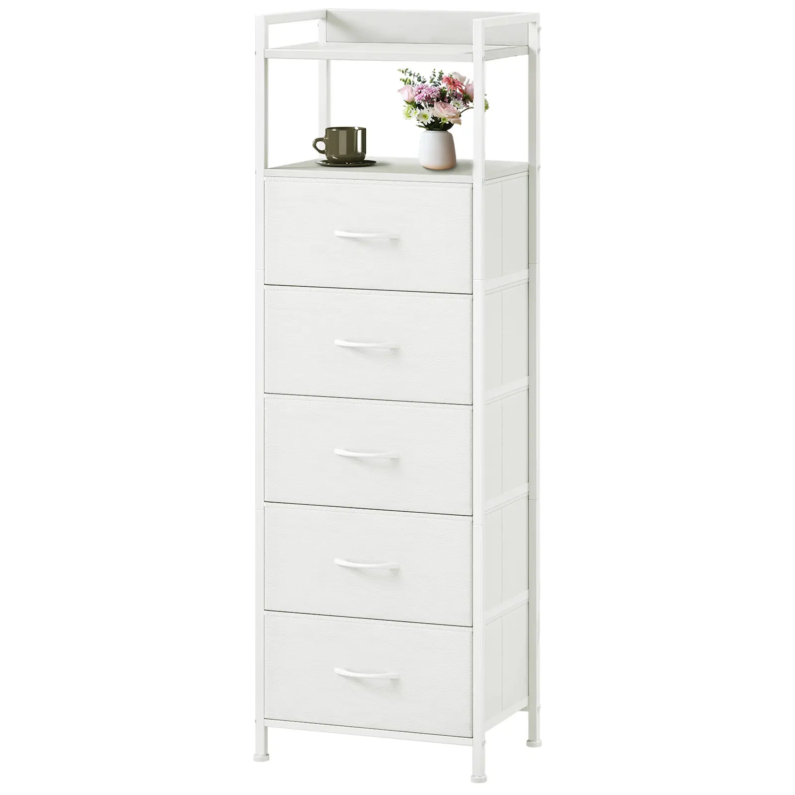Somdot 5-Drawer Practical Bedroom Dresser - Modern Storage Cabinet, Organizer Storage Furniture with Fabric Bins, Sturdy Steel Frame, Wood Top for Bedroom, Closet, Drawer Storage Cabinet, Multiple Storage Drawers