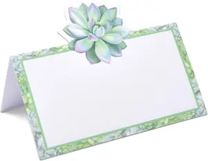 - 100 Succulent Place Cards Cactus Floral Green Leaves  Name Card Wedding Table Setting Folded Tent Cards for  Shower Dinner 2" x 3.5"