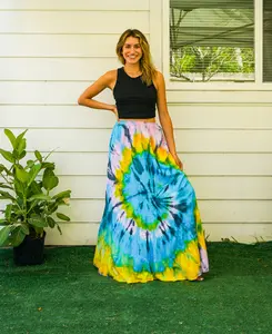 Tie Dye Tiered Hippie Maxi Boho Skirt