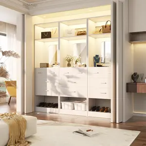 25" Closet System with Drawers, 2FT Freestanding Closets Organizer with Storage Shelves and Mirror, Sturdy Walk-in Closet Tower Cabinets Storage for Bedroom, Entryway, 25" W x 16" D x 80" H, White Cabinet
