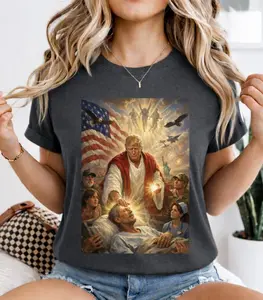 Comfort Colors Trump Jesus T-Shirt, Trump 2026 Humor, Divine Leader Meme Tee, Patriotic Healing Scene Shirt, Funny Political Shirt