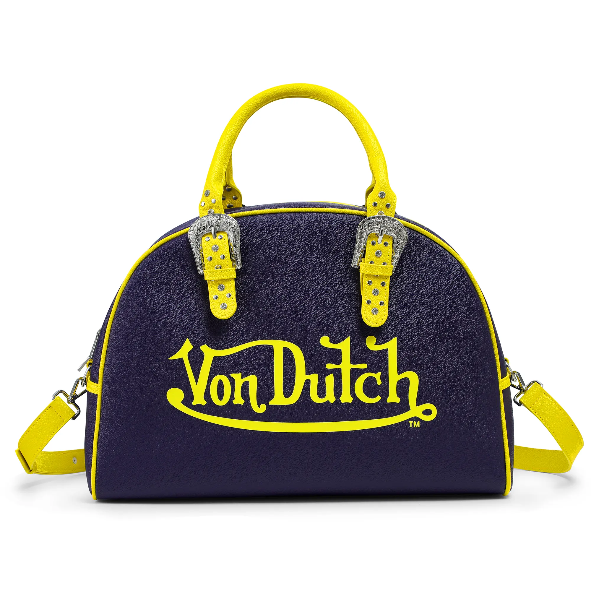 Von Dutch Navy Blue and Yellow Large Bowling Bag