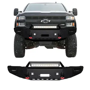TIOYAR Steel Front Bumper Black Texture for 2015-2019 Chevy Silverado 2500/3500 with Winch Plate LED Lights 2 x D-Rings Off-Road Performance