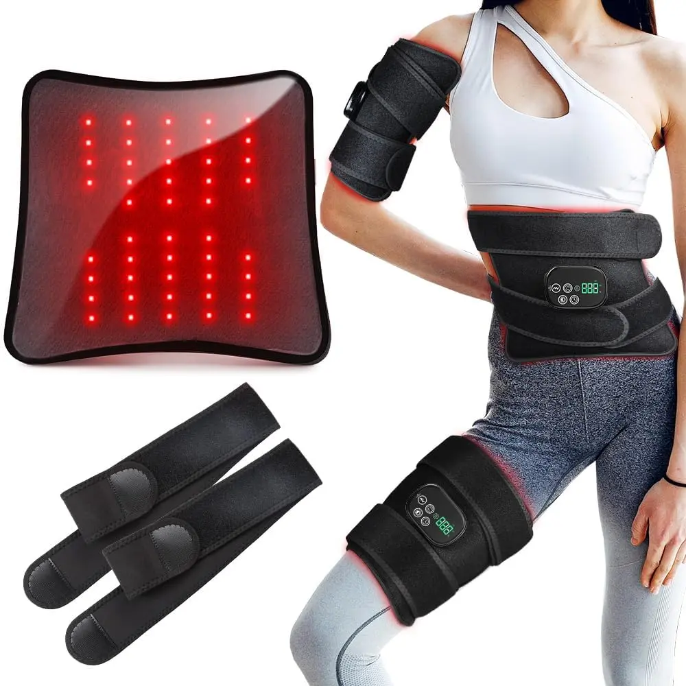 Red Light Belt with Vibration Massage, Cordless Red Light Body Massage Pad with 4 Modes & Timer, 660nm & 850nm Wearable Wrap for Back Waist Shoulder Knee Legs Muscle Relaxation