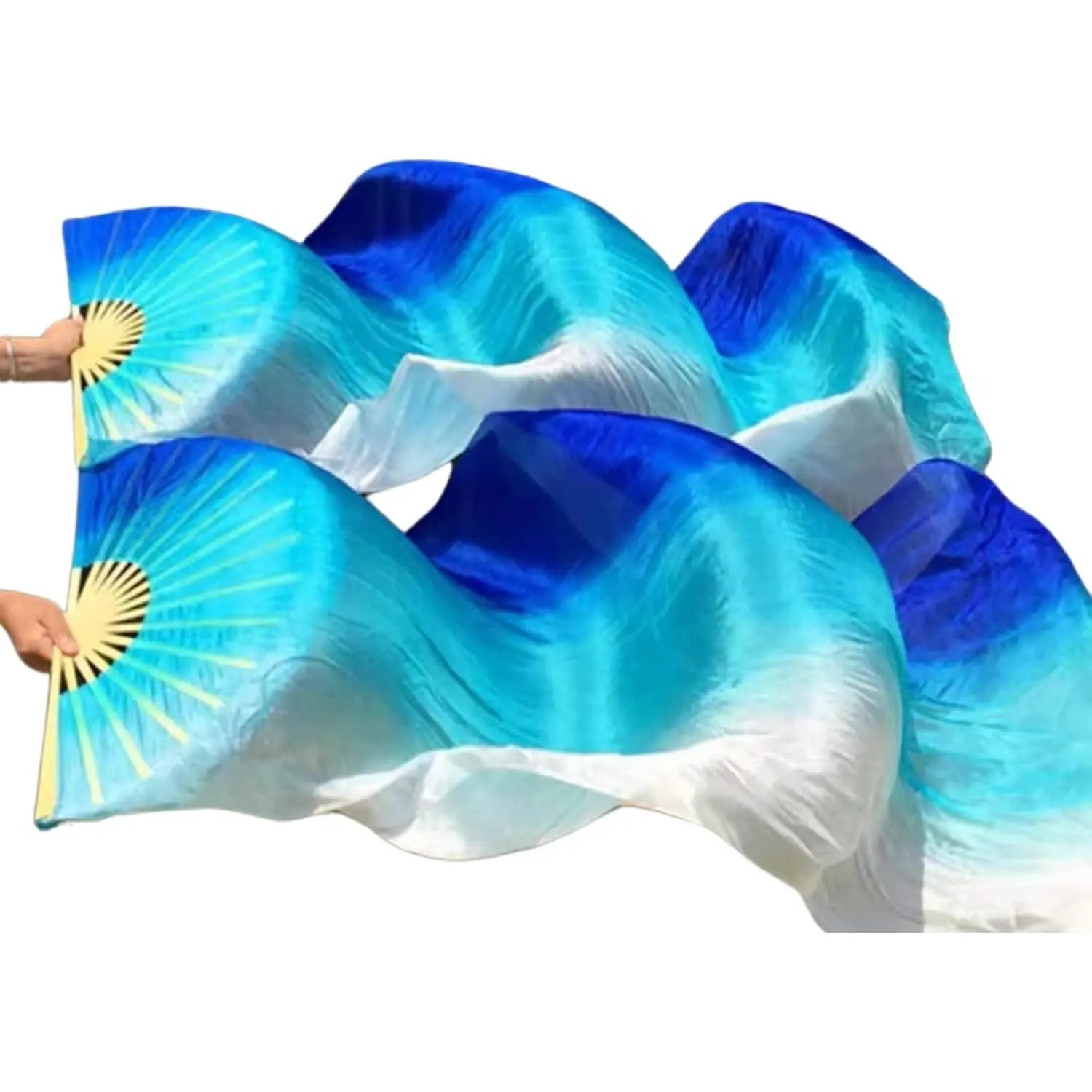 Dance Faux Silk Veil Fans, 1 Pair (Left+Right) Faux Silk  Long Fans Veils, Handmade  Dance Dancing Silk Fans, Dance Performance