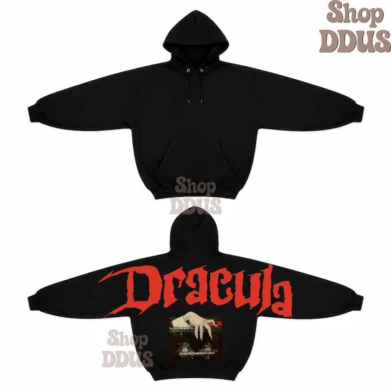 Dracula Gothic Hoodie, Bram Stoker Vampire Graphic Sweatshirt, Vintage Horror Halloween Pullover, Dark Fantasy Fan Apparel