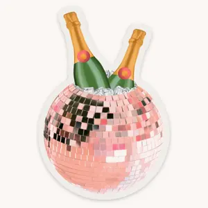 Disco Ball Champagne Bottles Clear Waterproof Matte Finish Vinyl Sticker, 2.31x3.4"