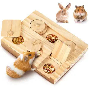 6-in-1 Wooden Puzzle Feeder - Treat Dispenser, Interactive Enrichment Foraging Toy for Small Animals (Rabbits, Guinea Pigs)