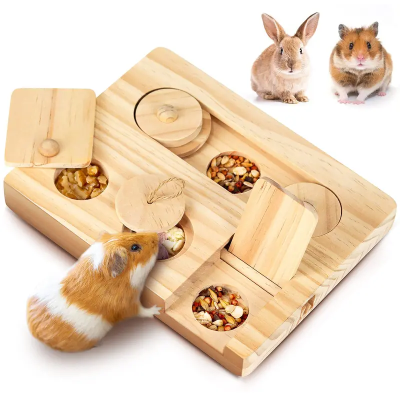 6-in-1 Wooden Foraging Toys: Treat Dispenser & Interactive Enrichment for Rabbits, Guinea Pigs, Hamsters, Chinchillas & More Small Animals