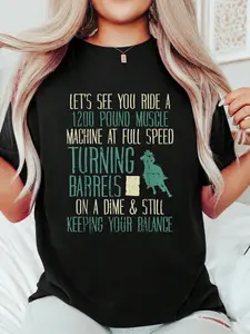 1200 Pound Muscle Turning Barrels Racing Rodeo Horse Gift T-S Print T-Shirt Casual Crew Neck Short Sleeve Comfort Tee Top For Spring & Summer Women's Clothing