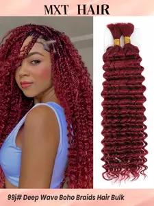 2pcs Braiding Hair Bulk No Weft Deep Wave Crochet Human Hair Solid Color 99J# Virgin Human Hair Extension Knotless Braids Hair Extensions