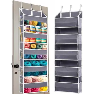Over Door Yarn Storage Organizer,Large Capacity Yarn Storage Bag with 5 Yarn Balls Storage Pockets & 10 mesh side pockets for Crochet Accessories & Knitting Supplies