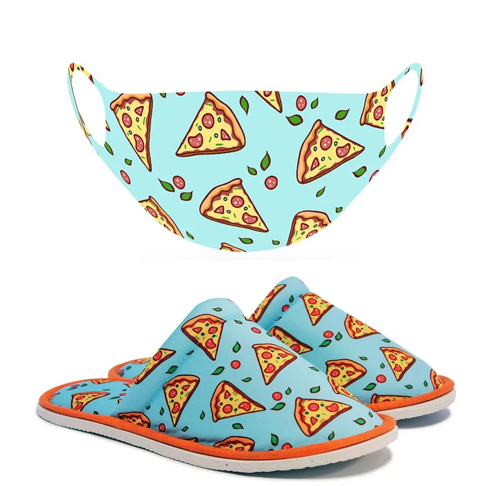 Chochili Men Trendy Pizza Slices Home Garage Kitchen Dorm Slippers and Mask Pack