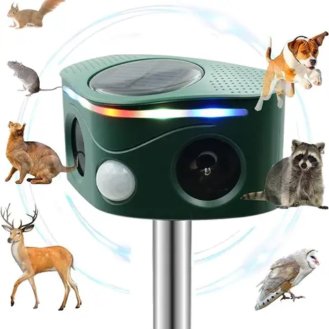 Ultrasonic Solar Animal Repeller Outdoor with Motion Sensor, Deer Dog Squirrel Skunk Cat Repellent Devices Solar Pest Repellent Vole Repellent Raccoon Repellent