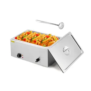 21QT 1 Pan Electric Commercial Food Warmer, 200W Stainless Steel Bain Marie Buffet Steam Table with Lid and Ladle, for Catering Restaurant, Silver