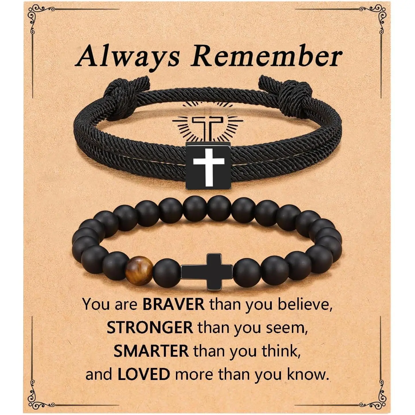 2 count Christian Easter Gifts for Men, Easter Basket Stuffers Cross Bracelet for Men Birthday Confirmation Christian Gifts,Inspirational Faith Based  Bracelets