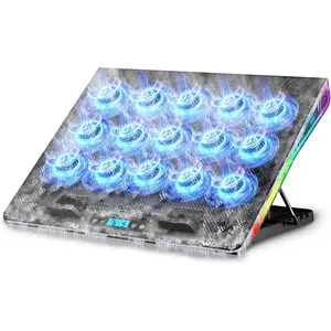 Gaming Laptop Cooling Pad with 15 High-Performance Fans RGB Ultimate Stand Base Silent Fans Blue LED Lights for 15-18 Inch Laptops Adjustable Ergonomic Design Anti-Slip Mats