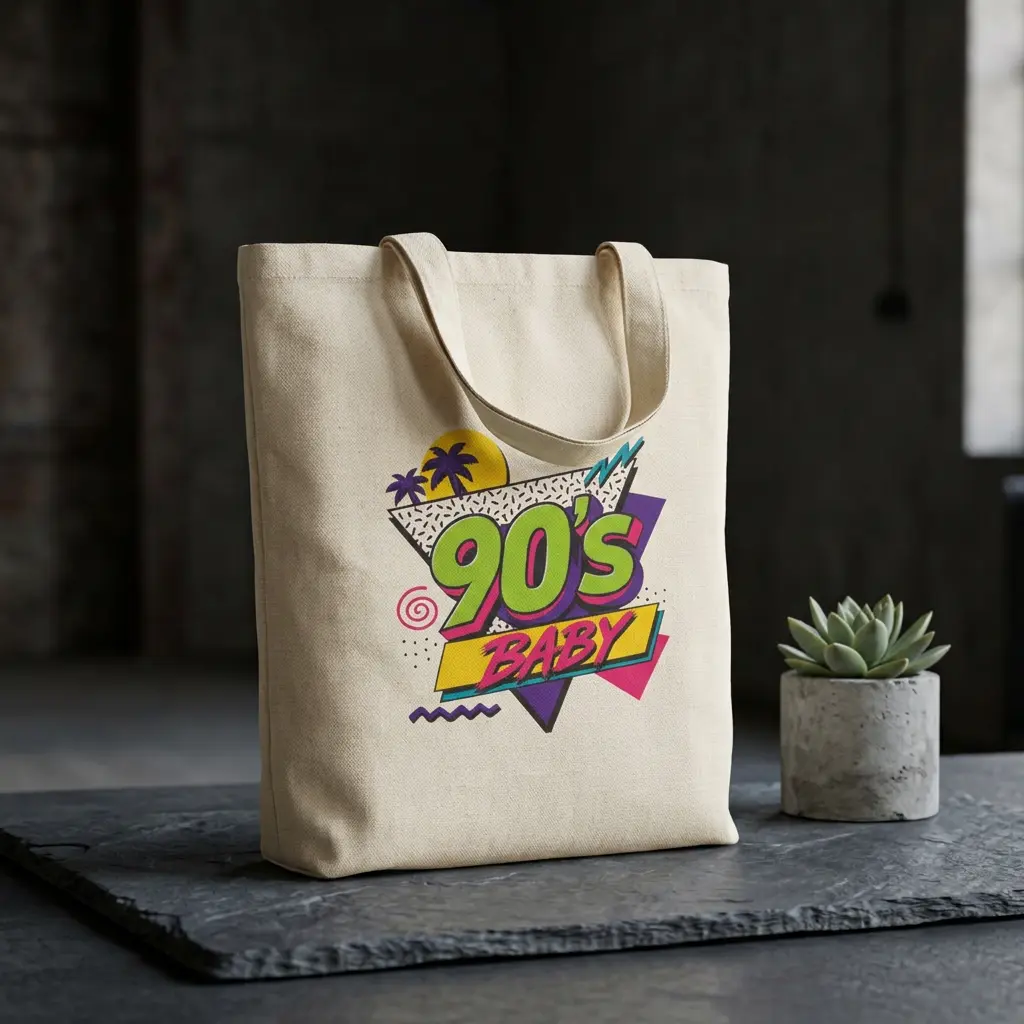 90s Baby Tote Bag Neon Retro 1990s Graphic Vintage Throwback Y2K Nostalgia Bag
