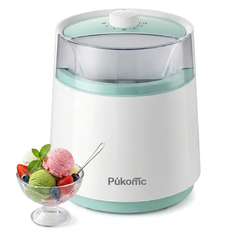 Pukomc Compact Ice Cream Machine (0.8L, 1-2 Servings) - Cryoprotective Layer Resists Wear, Quick-Freeze Coolant Bowl, 1-Button Timed Operation, Detachable Freezer-Safe Easy-Clean Surfaces, No Pre-Freezing Needed, DIY Gelato Sorbet Kitchen Appliance