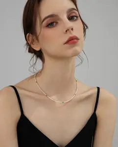 016 Konigin Extra Fine Round Freshwater Pearl Necklace for Women, Light Luxury, Small Batch, 925 Sterling Silver, Simple Turquoise Choker Necklace