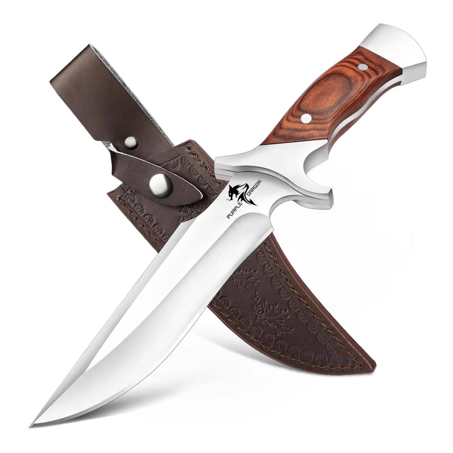 Purple Dragon Garden Fixed Blade Knife with Sheath, 6 Inch Gardening Knives, Full Tang 440C Steel Garden Bushcraft Knife with Redwood Handle – Gardening Gear Gift for Men, Fathers, Outdoor Enthusiasts