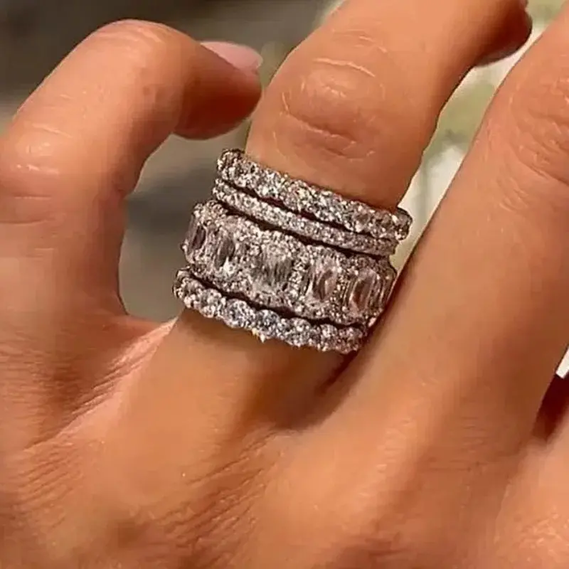 4Pcs/Set Sparkling Temperament Women Ring Cubic Zirconia Luxury Party Wedding Lady Wearable Accessories Jewelry for Versatile