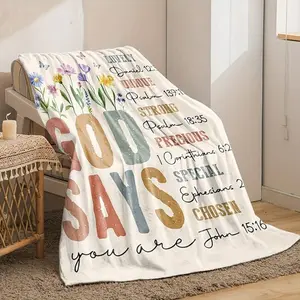 Christian wool blanket gift for lady's birthday - Inspirational floral pattern, religious style Christmas birthday gift, suitable for mother, sister, friend, girl, baptism confirmation Christian blanket, warm and comfortable flannel blanket