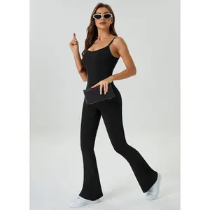 Flare Jumpsuits for Women Adjustable Spaghetti Strap Bodycon Jumpsuit Scoop Neck Workout Romper Casual Unitard COPYLEAF Comfort Womenswear
