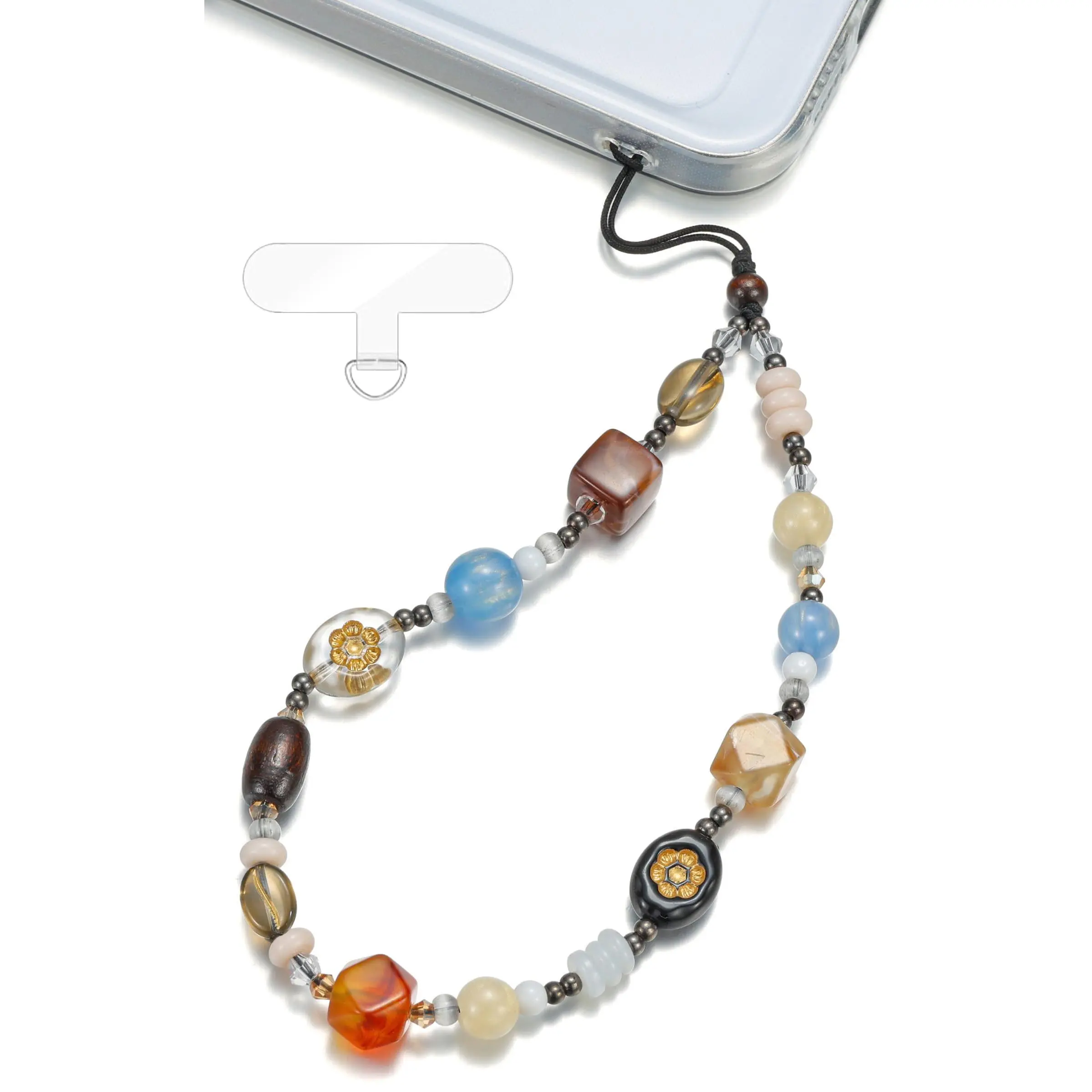 TRBR Boho Style Phone Charm Wrist Strap, Vintage Glass Beaded Lanyard Wristlet Chain, Elegant Hands-Free Bracelet Strap for iPhone & More Cell Phone Cases