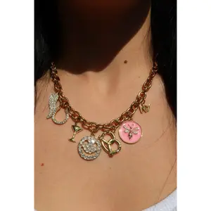 They're Not Like KC 316L Stainless Steel Charm Necklace Adjustable 18 Inch Rollo Chain with 7 Pendants Including Italian Pepper Horseshoe Tarnish Proof Hypoallergenic Water Resistant Perfect Gift