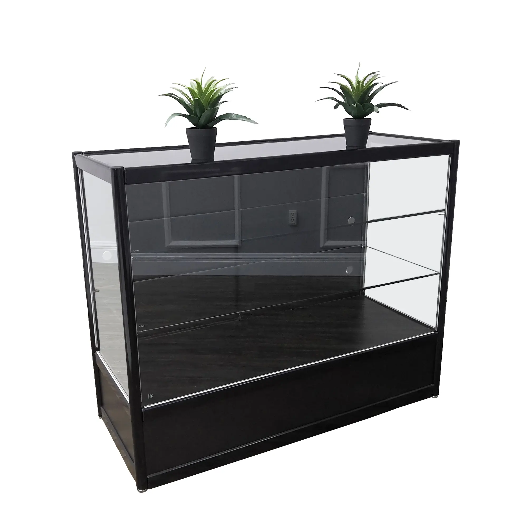 FixtureDisplays®  Black Aluminum Showcase Full Vision 48 Inch Frame Shelf Retail Store Display Cabinet 10111-NF
