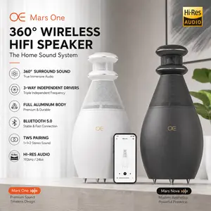 【OE】Mars One [360° Surround Sound Hi-Res Audio] Wireless HiFi Speaker with 3-Way Independent Drivers, Bluetooth 5.0 Home Audio System, Premium Aluminum Body, TWS Stereo Pairing, Deep Bass Smart Touch Control for Living Room TV Gaming Party Music