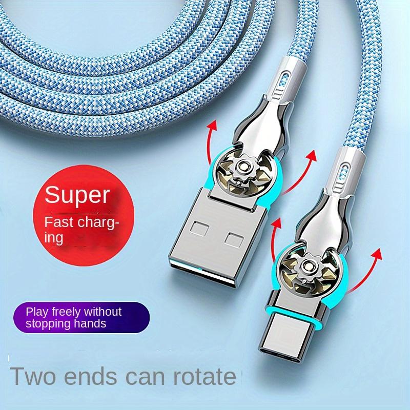 Quick Charging Type-C Data Cable with Dual Elbow Rotation for iPhone, Android, Samsung, Huawei, and More