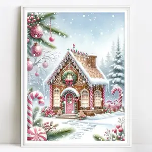 Gingerbread House Pattern Diamond Arts Colorful Painting Kit, DIY 5D Diamond Arts Crafts without Frame, Creative Home Wall Decorations