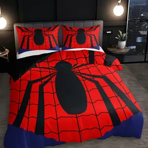 3pc Black Spiderweb Theme Bedding Set, Red Duvet Cover Set, includes 1 duvet cover and 2 pillowcases, a great gift for friends, suitable for single and double beds, available in multiple sizes, perfect for bedrooms, dormitories, guest rooms, and hotels