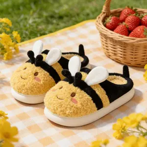 Sweet Honeybee Plush Slippers | Cute Insect Design Home Footwear | Cozy Gift for Women