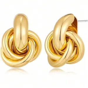 Geometric Drop Dangle Earrings For Women 18K Chunky  Knot Stud Small Twisted Link Earring Jewelry Gift