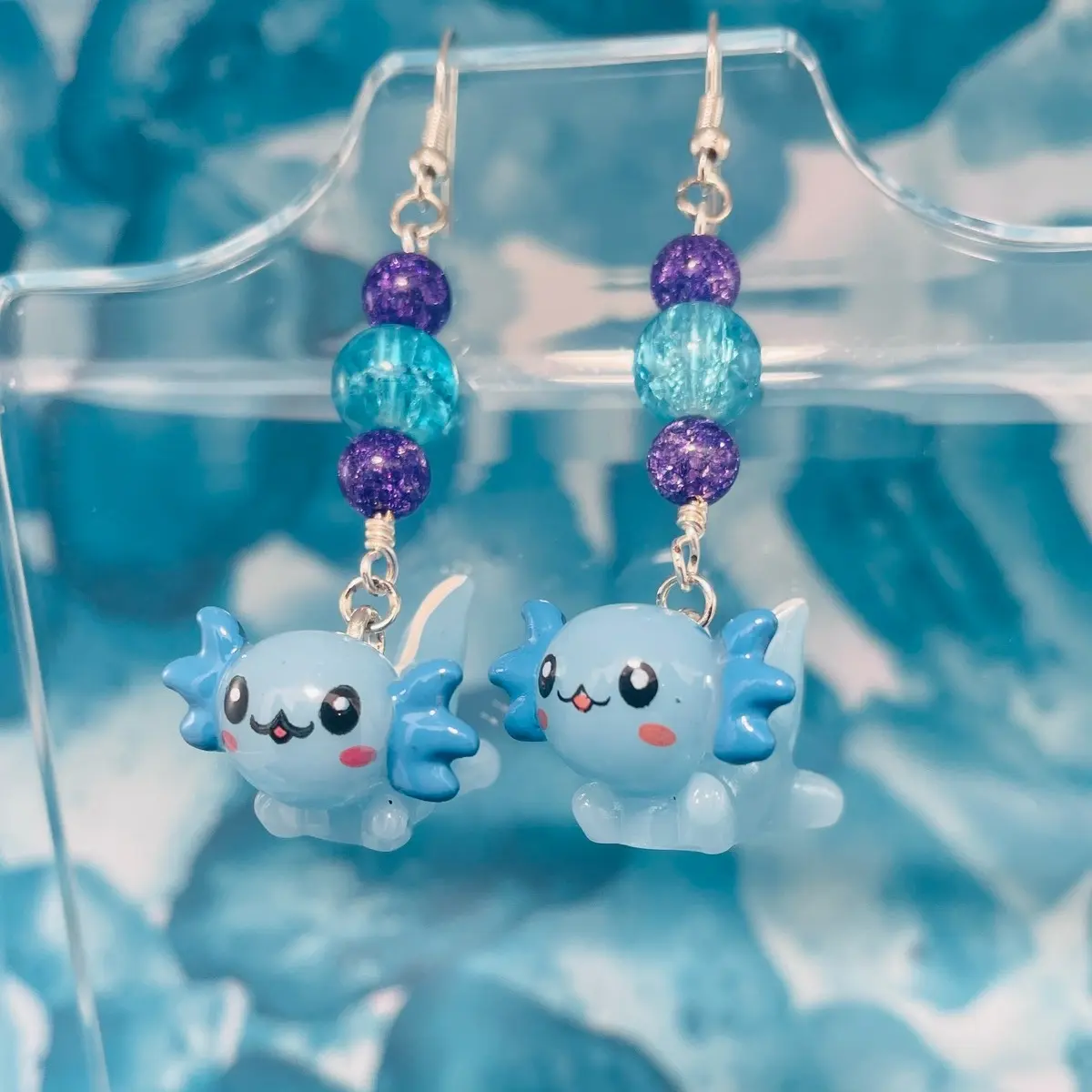 Ocean Blue Axolotl Charm Earrings