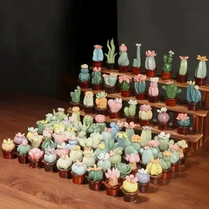 Handmade Porcelain Mini Cactus Succulent Ornaments Colorful Ceramic Potted Plants for Home & Office Decor Unique Home Decorations