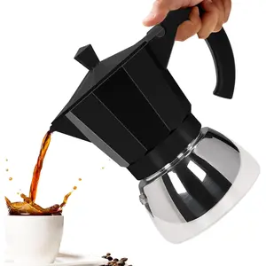No Coating 6 Cup Aluminum and Stainless Moka Pot Stovetop Espresso Maker Italian Coffee Machine 350ml 11.84oz Suitable for Gas Induction Stovetop Greca Coffee Maker Percolator Black
